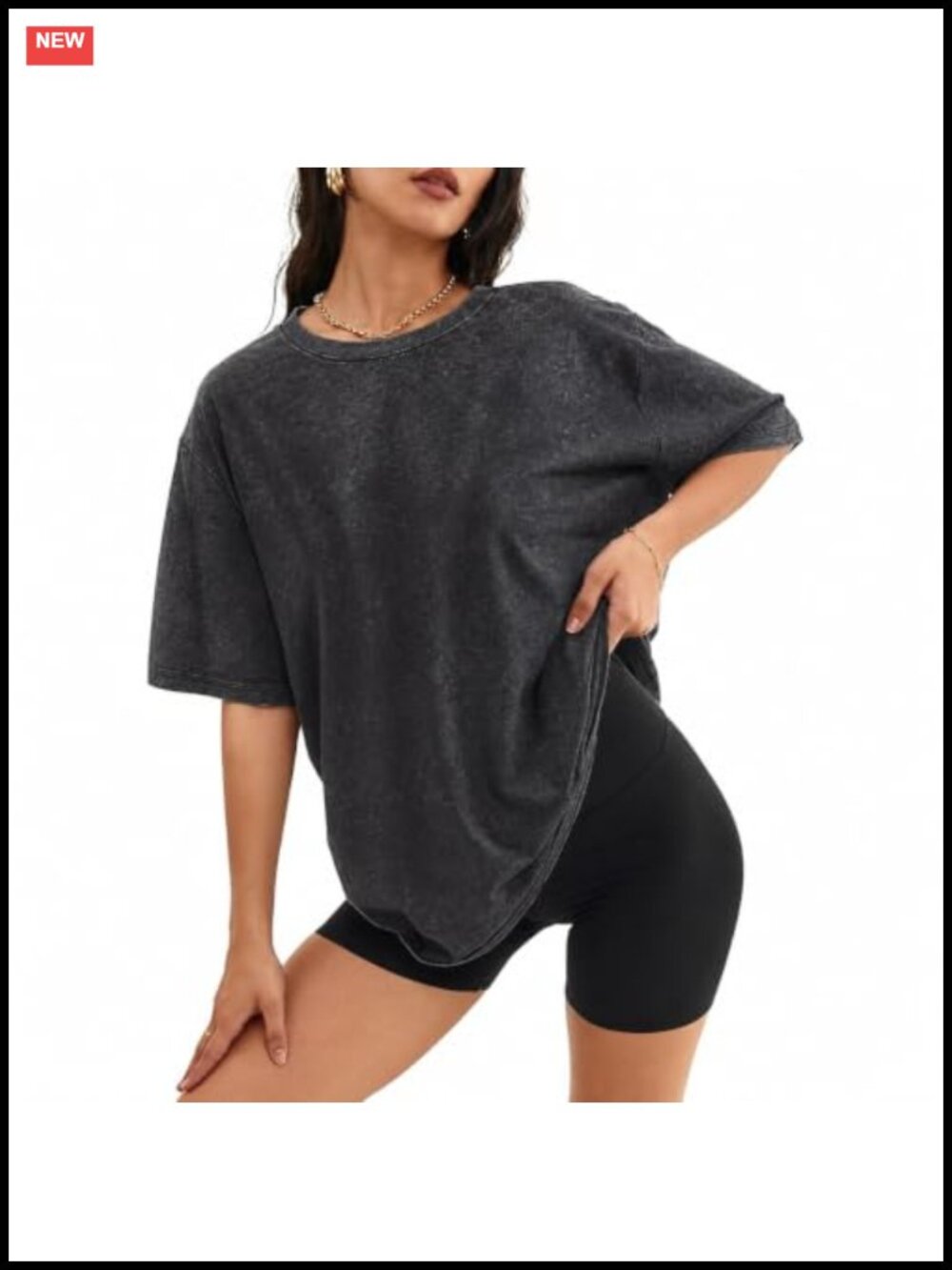 Acid Wash Oversized Cotton T-Shirt Short Sleeve Crew Neck Boxy
